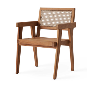 Teak Wood Dining <b>Chair</b> and Wicker natural <b>Rattan</b> with a wooden color Finish Suitable <b>for</b> Outdoor Usage - Product Image 1