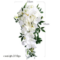 Bouquet de fleurs artificielles haut de gamme en soie blanche effet cascade pour décoration de mariée - Vente en gros