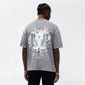 T-shirts personnalisés pour hommes à logo sur mesure, coupe épaules tombantes, en tissu épais délavé à l'acide, style vintage délavé à l'acide, coupe légèrement carrée, collection 2026 - Product Image 4