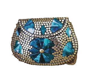 Custom Made in Geometric Shaped Beads Tribal Mosaic Metal Bags With MOP Glass Bead and Other <b>Embellishments</b> <b>Clutches</b> - Product Image 5