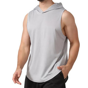 Custom Quick Dry Gym Bodybuilding <b>Hoody</b> Tank Top High Quality 95% cotton 5% Spandex Stretchy Hooded Sleeveless T Shirt Men - Product Image 5