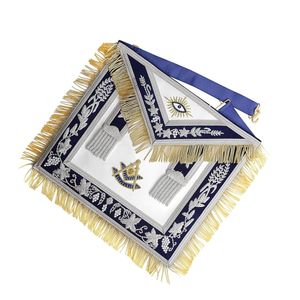 Masonic Past Master Delantal Piel de cordero Oro Plata Bordado en Navy Velvet Masonic Delantal - Product Image 5