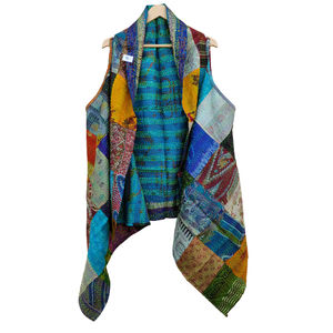 Encogimiento de hombros, Parche de seda antiguo, Kantha tela de seda, prendas de vestir de punto transpirables ecológicas, vestido holgado con parche de seda antiguo, encogimiento de hombros - Product Image 1