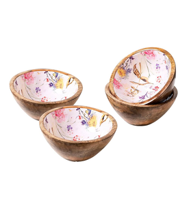 Cuenco de madera hecho a mano impreso con comida para servir, cocina, hogar, hotel, cuenco para servir, fábrica directa de la India - Product Image 1