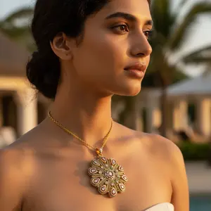 Collier pendentif en diamant floral pour femme avec finition or jaune Produit cadeau - Product Image 1