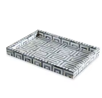 Plateau de service élégant en MDF, bois et acrylique avec incrustations en os, support à gâteau décoratif d'Inde