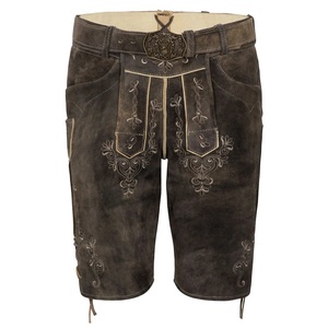 Allemand et autrichien Lederhosen Long et Pant Short set shirt Distressed Leather Vintage Look Brodé Bavarois Lederhosen - Product Image 1