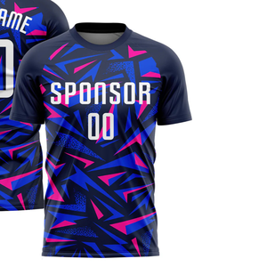 Camiseta de Fútbol Azul Oscuro con Diseño Gráfico Rosa, Manga Corta, Transpirable, de Secado Rápido, Uniforme Deportivo para Entrenamiento y Partido - Product Image 2