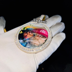 Custom Baguette Silver Photo Pendant VVS Lab Grown Diamond Memory Iced out Pendant 925 Silver Picture <b>Charm</b> For Unisex Gift - Product Image 3