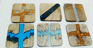 Personalized Logo Eco-Friendly Square Coffee <b>Coaster</b> Set Classic Wooden Resin Inlay Arrow for Drinks <b>Promotional</b> Mats Pads - Product Image 2