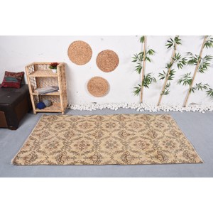 Alfombra clásica de lana marrón beige vintage, diseño de retales turcos de 3,7x6,8 pies para respaldo de látex para dormitorio, 4m de ancho, rectángulo de 10mm - Product Image 1