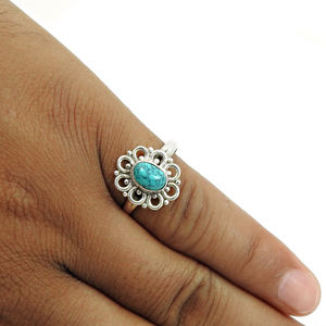 ของขวัญที่งดงามสำหรับแหวนดอกไม้ของเธอ925เงินแท้พลอยเทอร์ควอยซ์ธรรมชาติเครื่องประดับรูปไข่ขายส่งราคาจำนวนมาก - Product Image 4