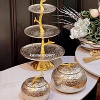 Support à gâteau de mariage 1 pièce, design feuille à bord doré, artisanat moderne de luxe, en métal fait main, écologique, certifié CE, lavage à la main