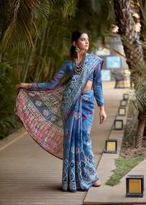 Sari pour femme en coton épais, imprimé numérique, avec bordure brodée, élégant, pour mariage et tenue décontractée, design inspiré de la culture indienne et pakistanaise - Product Image 6