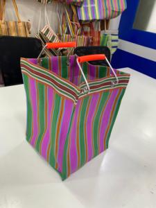 Sac de courses à double anse en nylon recyclé tissé à la main traditionnel indien, rayé, écologique, sac de marché portable, grand format - Product Image 5