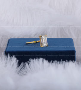 Anillo solitario de diamante cultivado en laboratorio de corte esmeralda hecho a mano, Plata de Ley 925, diseño de Halo oculto personalizado, ropa de fiesta de boda para mujer - Product Image 2