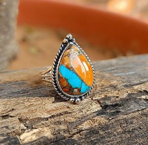 Bague Turquoise Huître Naturelle Faite à la Main en Argent Sterling 925 Bijoux Turquoise Cuivre - Product Image 2