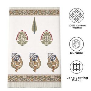 Jaipuri Pigment Printed Floral Waffle Cotton <b>Hand</b> <b>Towel</b> Super Soft Quick-Dry Non Toxic Dyes Eco Friendly Indian Artisan Crafted - Product Image 3