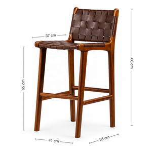 FREYA Solid Wood Leather Bar Chair | Mid Century Restaurant Bar <b>Stool</b> | Custom Color Industrial Seating Wood Base 3-Year - Product Image 4