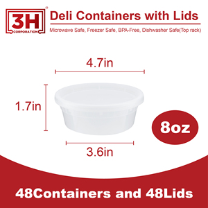 8 oz Deli Containers with Lids (480 Pics/case) Freezer Microwave Safe, BPA-Free PP, Stackable Leakproof Leftover Organizers - Product Image 2