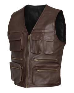 Chaleco de Cuero Vacuno Genuino para Hombre con Múltiples Bolsillos y Cierre de Cremallera, Cuello en V - Product Image 2