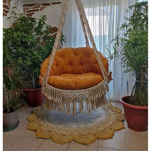 Silla Columpio de Macramé Bohemia, Portátil y Plegable, Hamaca para Interiores y Exteriores, para Jardín, Camping y Relajación - Product Image 1