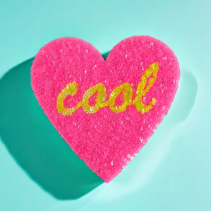 Cute Pink Heart <b>Cool</b> Sequin Iron-On <b>Patch</b> for Apparel - Product Image 1