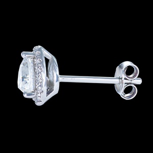 Bulk Wholesale Trendy 925 Sterling <b>Silver</b> Rhodium Plated Heart Cut Moissanite <b>Stud</b> Earrings with Claw Setting for Women & Unisex - Product Image 2