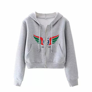 เสื้อฮู้ดครอปสีดำสำหรับผู้หญิง เสื้อสเวตเชิ้ตมีฮู้ดแบบสวมใส่สบายพร้อมซิปด้านหน้า ผ้าคอตตอนผสมเนื้อนุ่ม สไตล์สตรีทแวร์ - Product Image 3