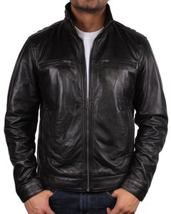 Chaqueta de Cuero de Oveja Vintage con Cuello Alto Clásico para Hombre, Estilo Urbano con Cierre de Cremallera - Product Image 1