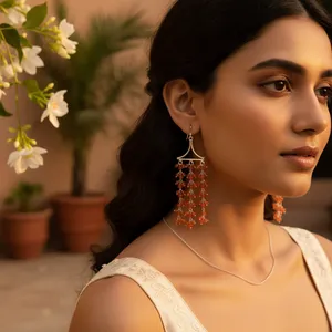 Boucles d'oreilles pendantes en argent 925 avec perles de cornaline pour femmes, boucles d'oreilles pendantes avec pendentif en perle d'eau douce et plaqué or - Product Image 2