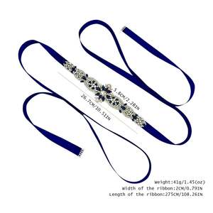 Cinturón de Novia Bridella BS84ML Azul Marino con Detalles de Pedrería, Ajustable para Bodas, Bailes de Graduación y Eventos Formales - Product Image 2