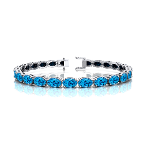 Elegante forma ovalada Topacio Azul suizo piedra preciosa 18K oro puro pulsera de tenis boda única joyería fina pulsera de regalo de San Valentín - Product Image 4