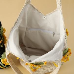 Crochet <b>Sweet</b> Hand-woven Two-strap Teddy Sunflower Portable Magnetic Closure Vegetable Basket Handmade Cotton Lining <b>Bag</b> - Product Image 1