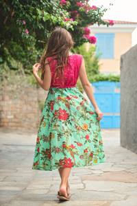 Robe Nerina imprimée à la main, robe bohème en coton, robe décontractée, occasionnelle, vacances, été, florale, turquoise, rose - Product Image 2