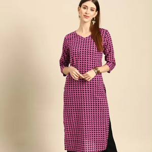 <b>women</b> ethnic Purple & Black Geometric Print Pure Cotton Kurta indian pakistani kameez - Product Image 1