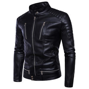winter wear bomber leather jacket for menmen's jackets oem odm custom logo unhooded plus size <b>stand</b> collar zipper vintage style - Product Image 1