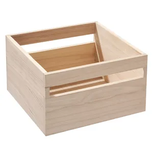 Wood Storage Bin with Chalkboard/Handles Stackable Wooden Storage Pallet Crates Organiser Wood Box Container with Viewing Window