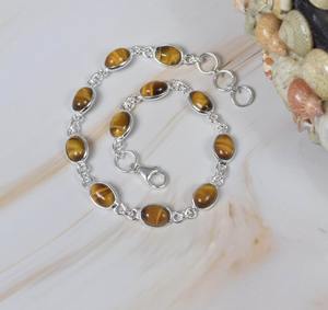 Oeil de tigre 925 argent Sterling pierres précieuses Bracelet réglable Bracelet tigre forme ovale bijoux Bracelet fait main bijoux - Product Image 3