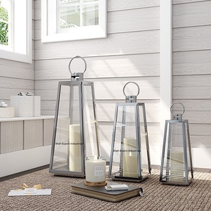 Antique Design Metal & Glass Candle <b>Lantern</b> Vintage Style <b>Silver</b> Color for Wedding & Home Tabletop Decoration - Product Image 1