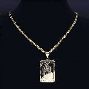 Collier scapulaire plaqué or 18 carats Médaillon tendance en acier inoxydable Chaîne à maillons de prière Vierge <span class=keywords><strong>Marie</strong></span> pour femmes Cadeau pour hommes - Product Image 3