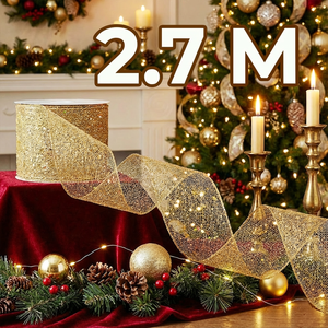 Nastro in Tessuto Scintillante Oro Argento Rosso da 2,7 Metri con Stelle per Decorazioni Natalizie - Product Image 4