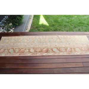 1.7x6.8 ft Vintage Turkish Rug, Runner Rug, <b>Brown</b> Blue Moroccan <b>Wool</b> Rug - Product Image 3