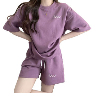 Conjunto de pantalones cortos para mujer OEM al por mayor, conjunto de pantalones cortos sostenibles de secado rápido de poliéster para mujer, conjunto de pantalones cortos holgados con cuello redondo - Product Image 6