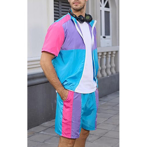 Chaqueta de invierno para hombre, conjunto de pantalones cortos con capucha, Patchwork, contraste de Color, sólido, gran tamaño, nailon, poliéster, traje para correr, cortavientos - Product Image 3