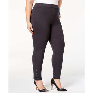 Style & Co Leggings en tricot pour femme, petite taille, grande taille, avec fermeture à boutons-pression, gris foncé - Product Image 1