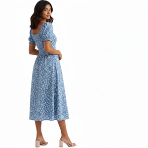 Vestido Maxi de Verano para Mujer Unity Luxure, Verde, con Estampado Floral, Volantes, Casual, Elegante, con Hombros Abullonados y Manga Corta - Product Image 2