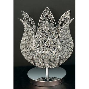 Ensemble de 2 bougeoirs en métal cristal en forme de lotus pour la maison et la décoration de mariage centres de table en argent - Product Image 5