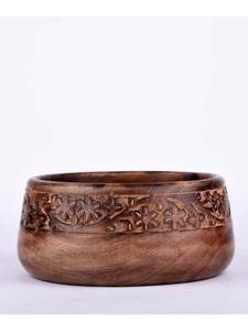 Bol à salade en bois, bord ondulé festonné, moderne, poli, écologique, fait main, en bois d'acacia, plat de service pour fruits, vaisselle de table - Product Image 3