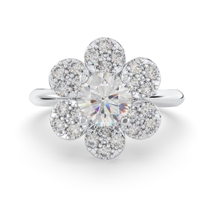 Classique 14K or blanc fleur en forme de CZ diamant pierre bague taille brillante plaqué rhodium pavé réglage tiers certifié fête - Product Image 5